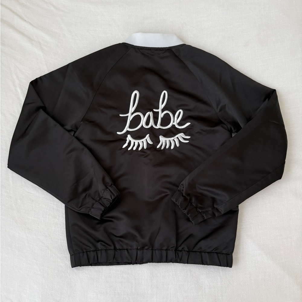 Embroidered “Babe” Satin Bomber Jacket